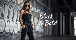 black outfit captions